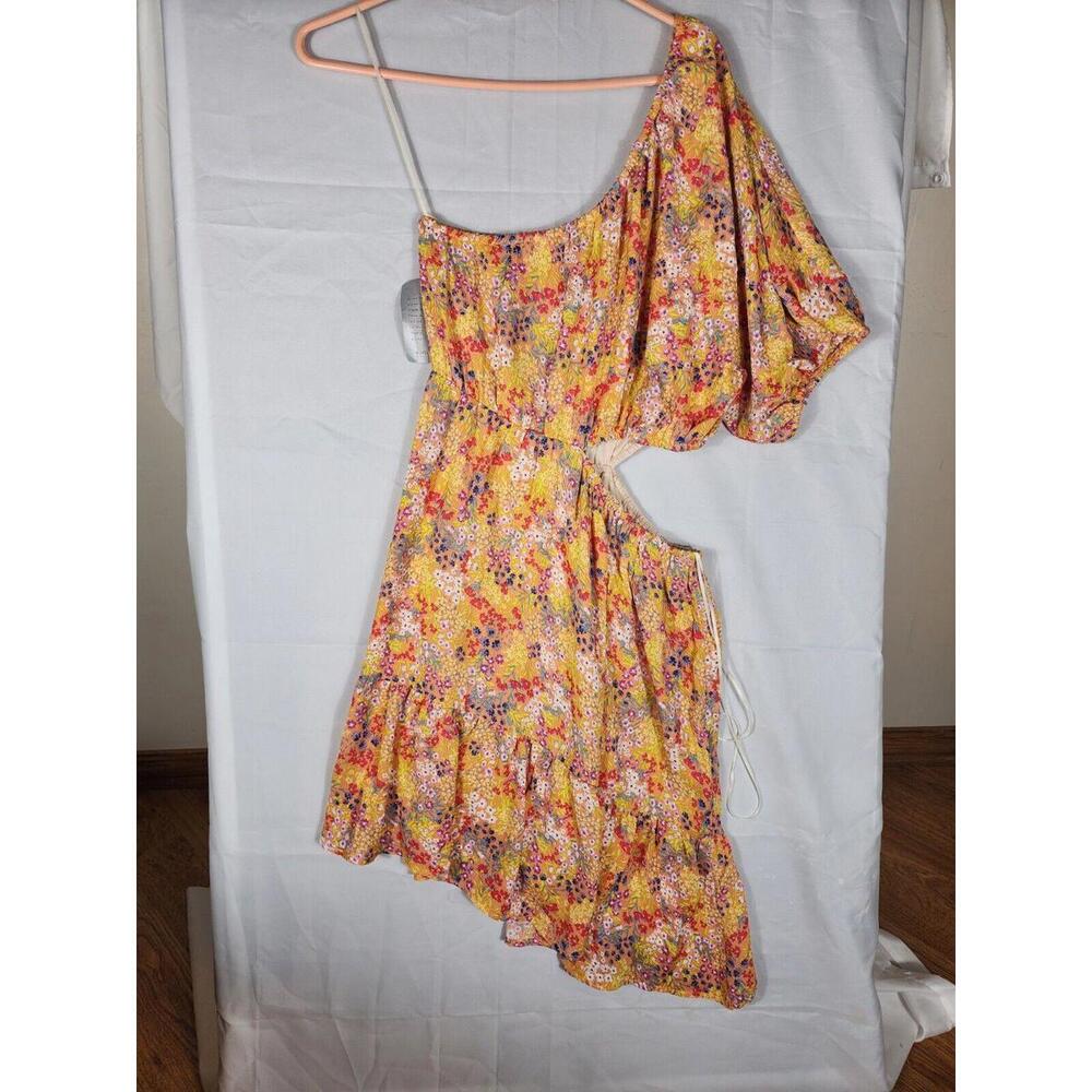 NWT 19 Cooper Yellow Chiffon Floral Dress SIZE XL Middle Slit Bohochic Coquette